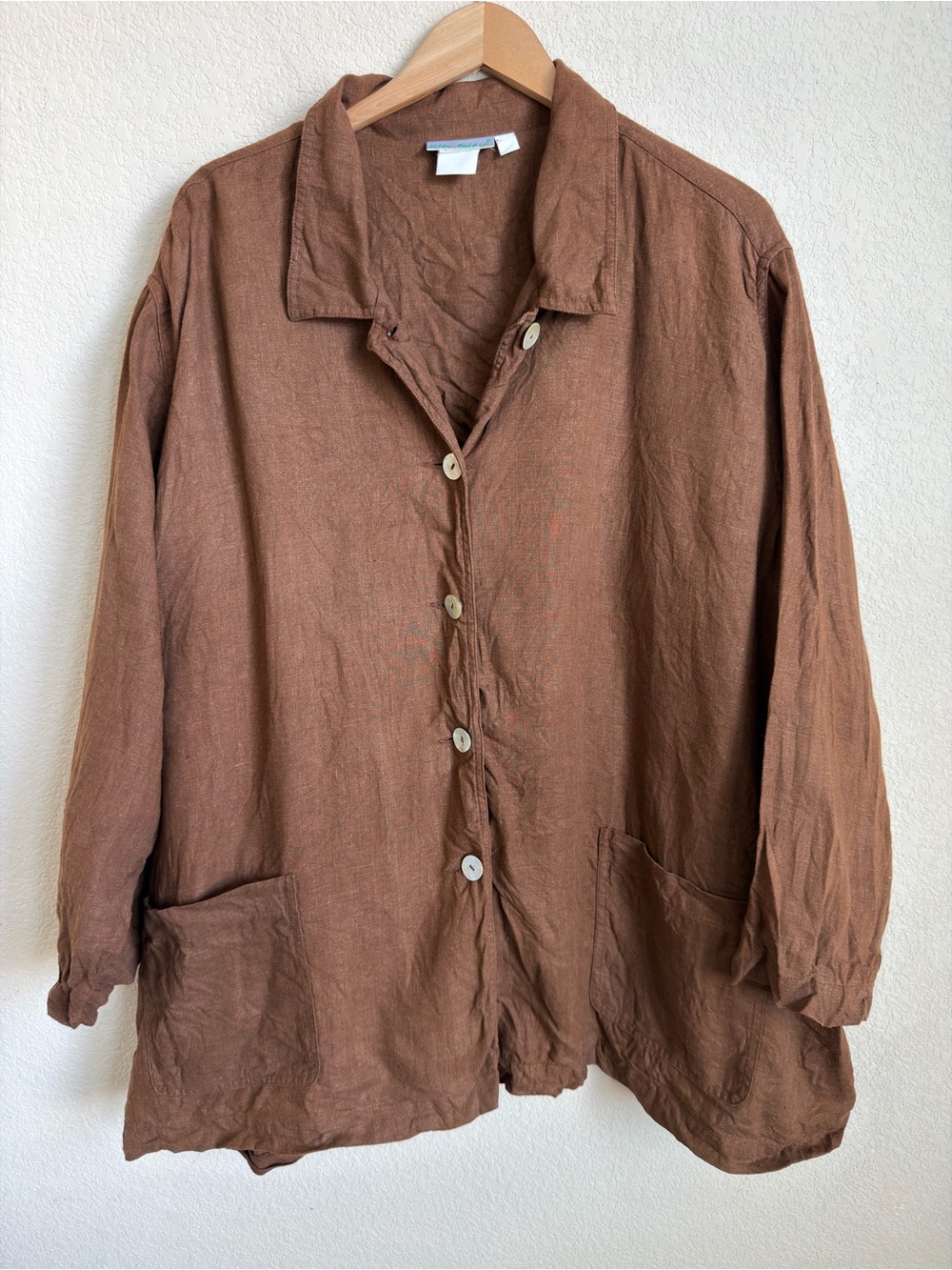 Ulla Popken Brown Linen Look Tunic Top 28/30 Plus Size Lagenlook Oversized Shirt